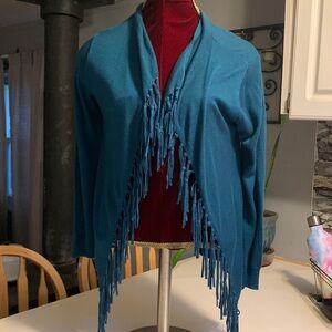 ONE WORLD Teal Knit Fringed Cardigan
